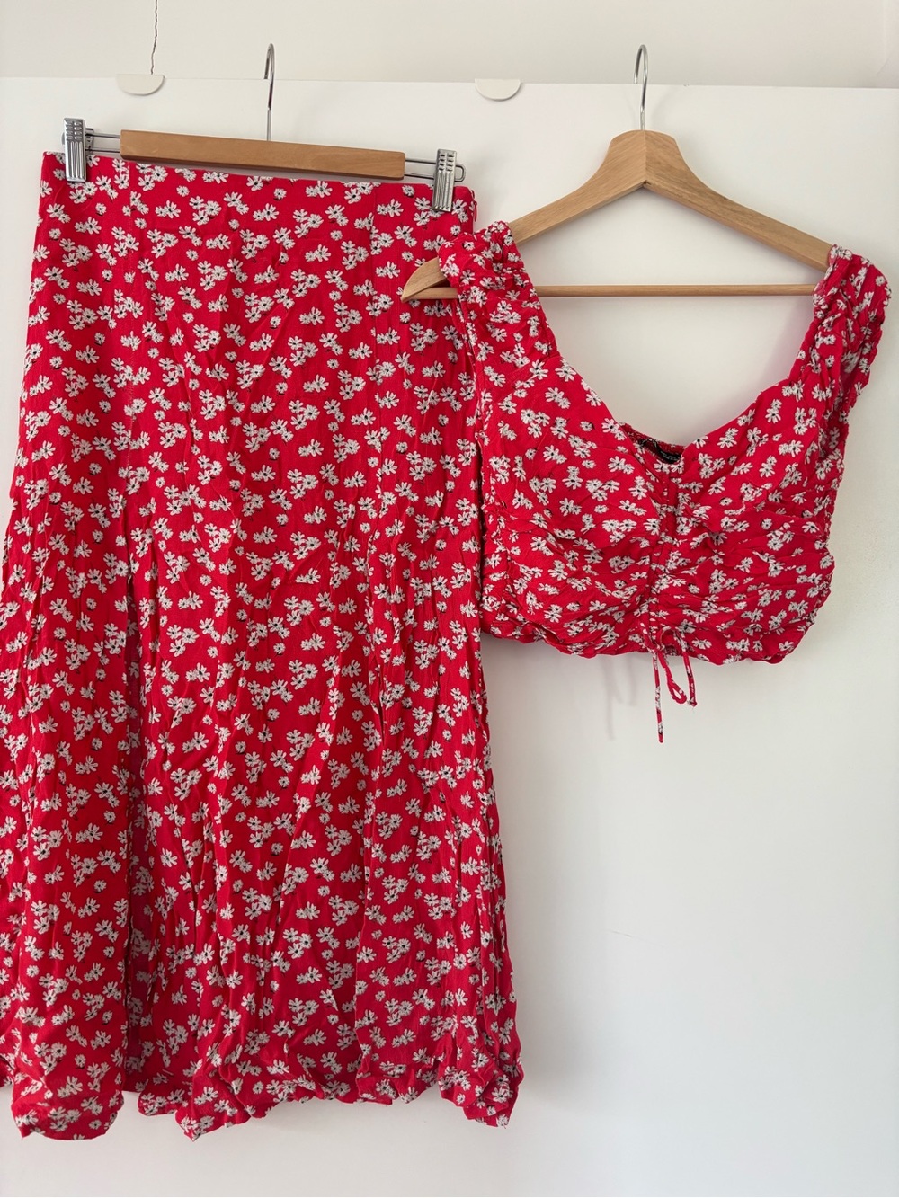 Red Floral Matching Set - Midi Skirt and Crop Top